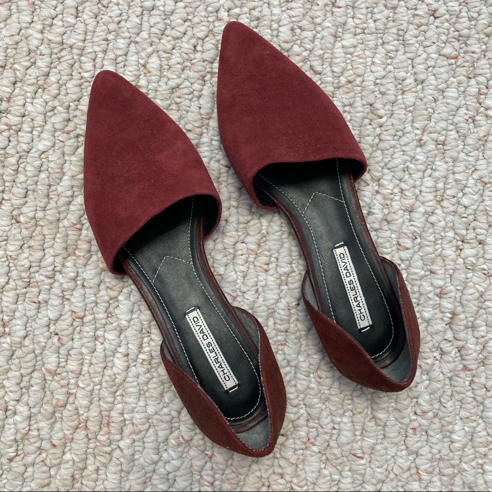 Charles David Burgundy Suede D’Orsay Pointy Flats